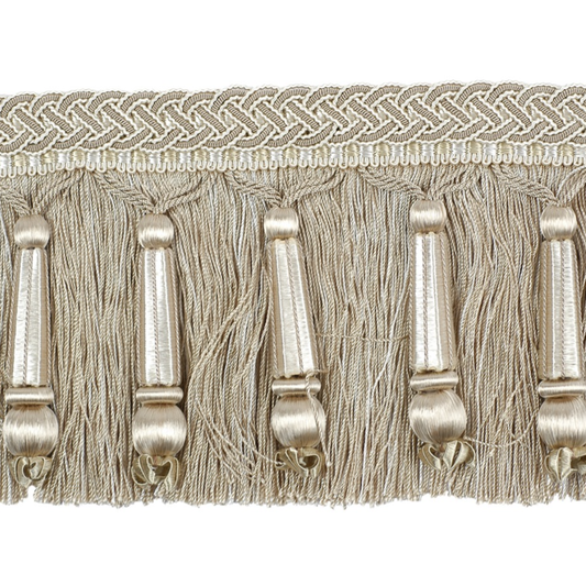 Decoluxe Beaded Cut Fringe 125mm Trim French Grey