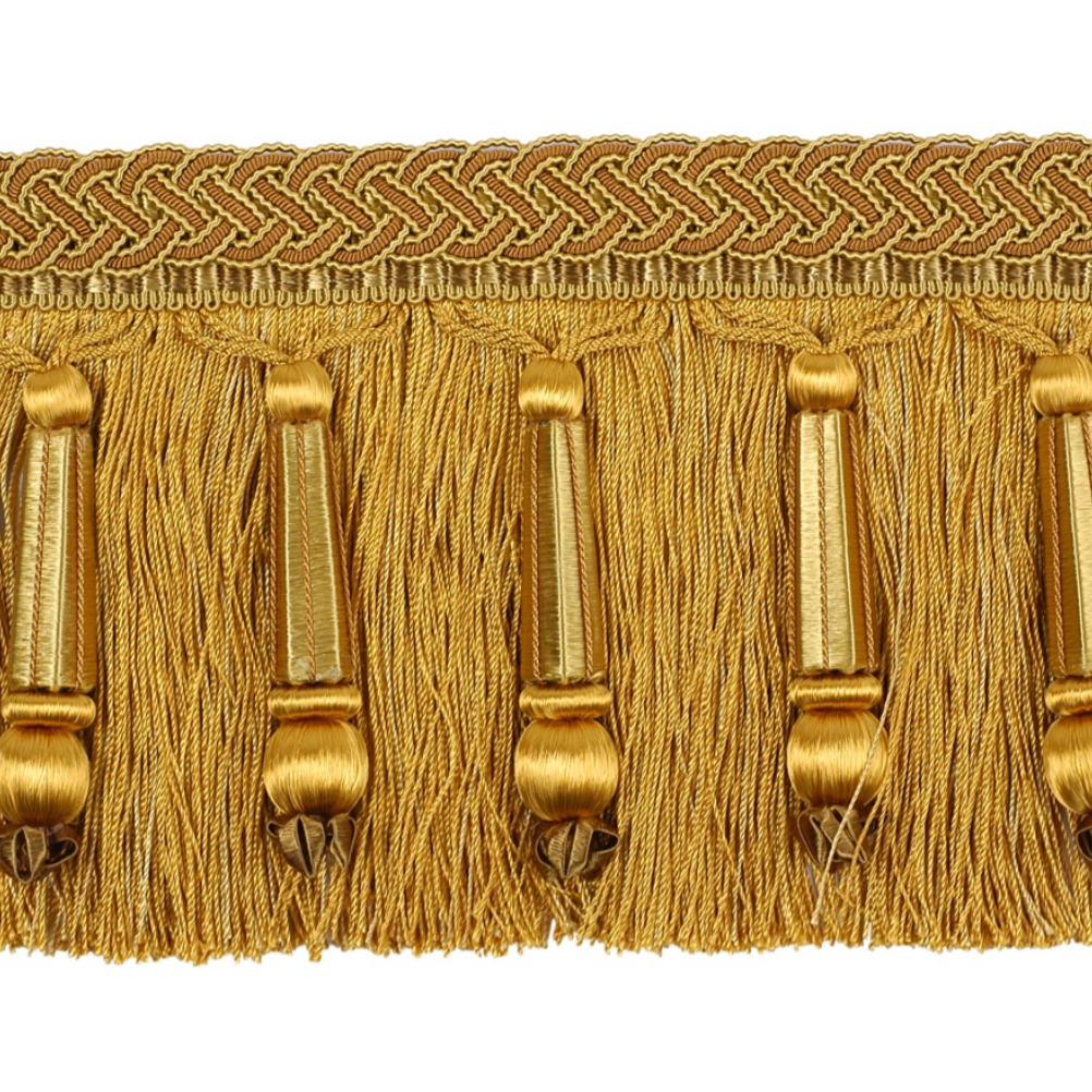 Decoluxe Beaded Cut Fringe 125mm Trim Gold
