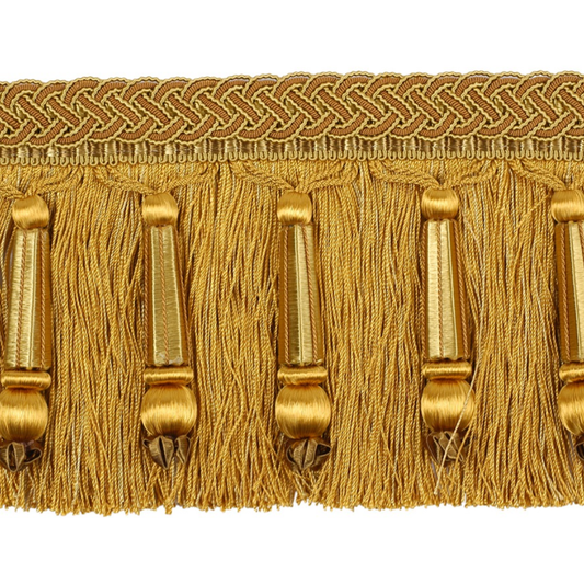 Decoluxe Beaded Cut Fringe 125mm Trim Gold