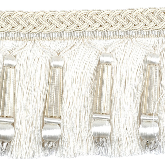 Decoluxe Beaded Cut Fringe 125mm Trim Pearl