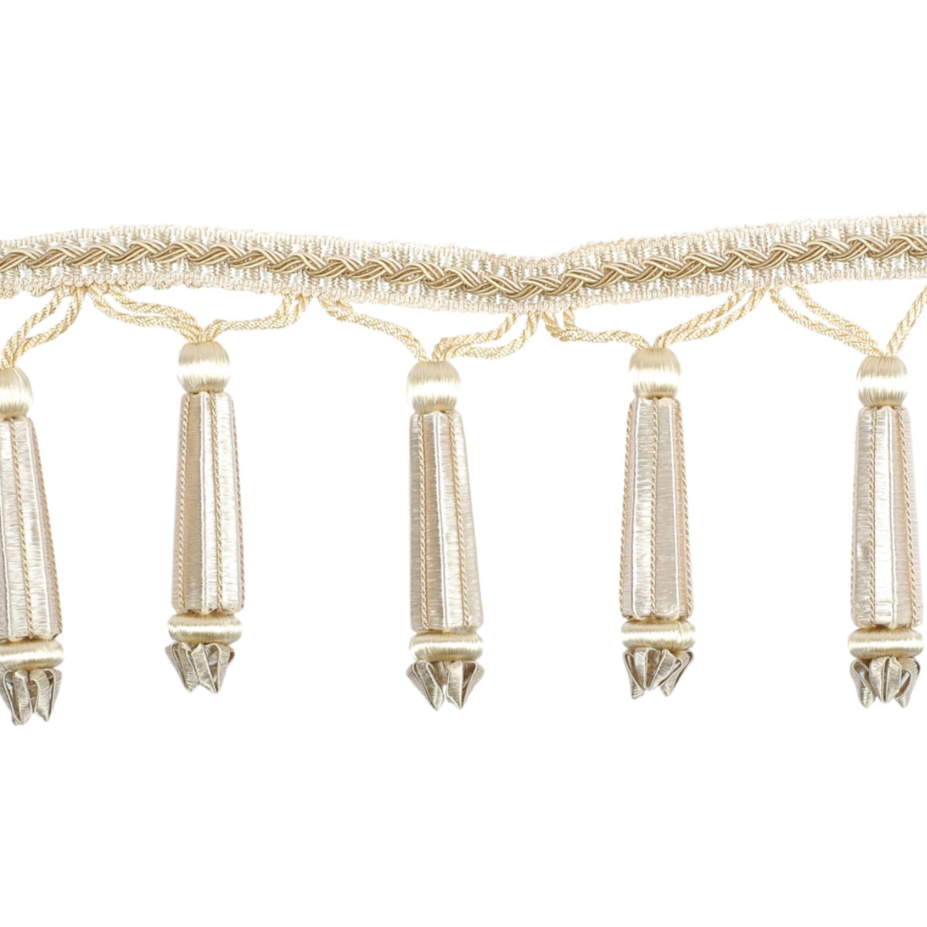 Decoluxe Beaded Fringe 95mm Trim Buttermilk