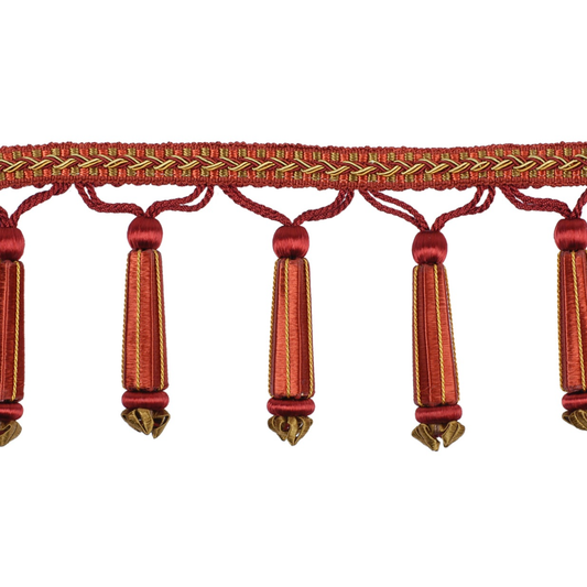 Decoluxe Beaded Fringe 95mm Trim Crimson Gold