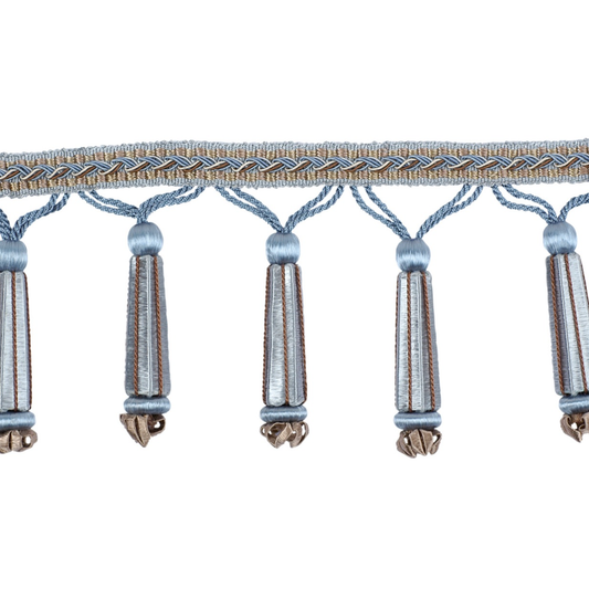 Decoluxe Beaded Fringe 95mm Trim Drawing Room Blue