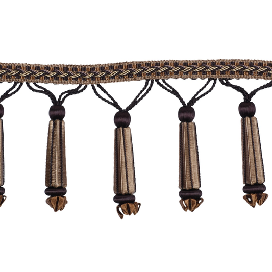 Decoluxe Beaded Fringe 95mm Trim Pewter Noir