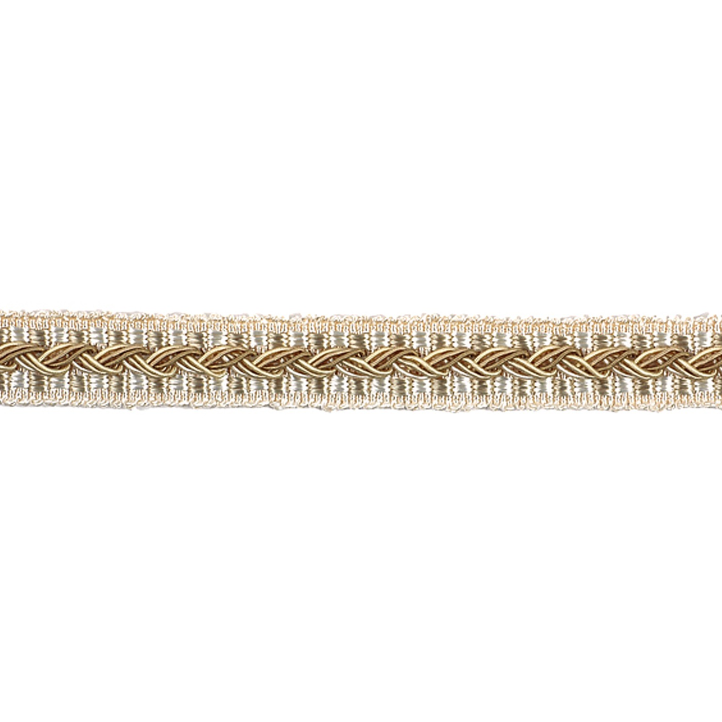 Decorative braided gimp trim on a white background
