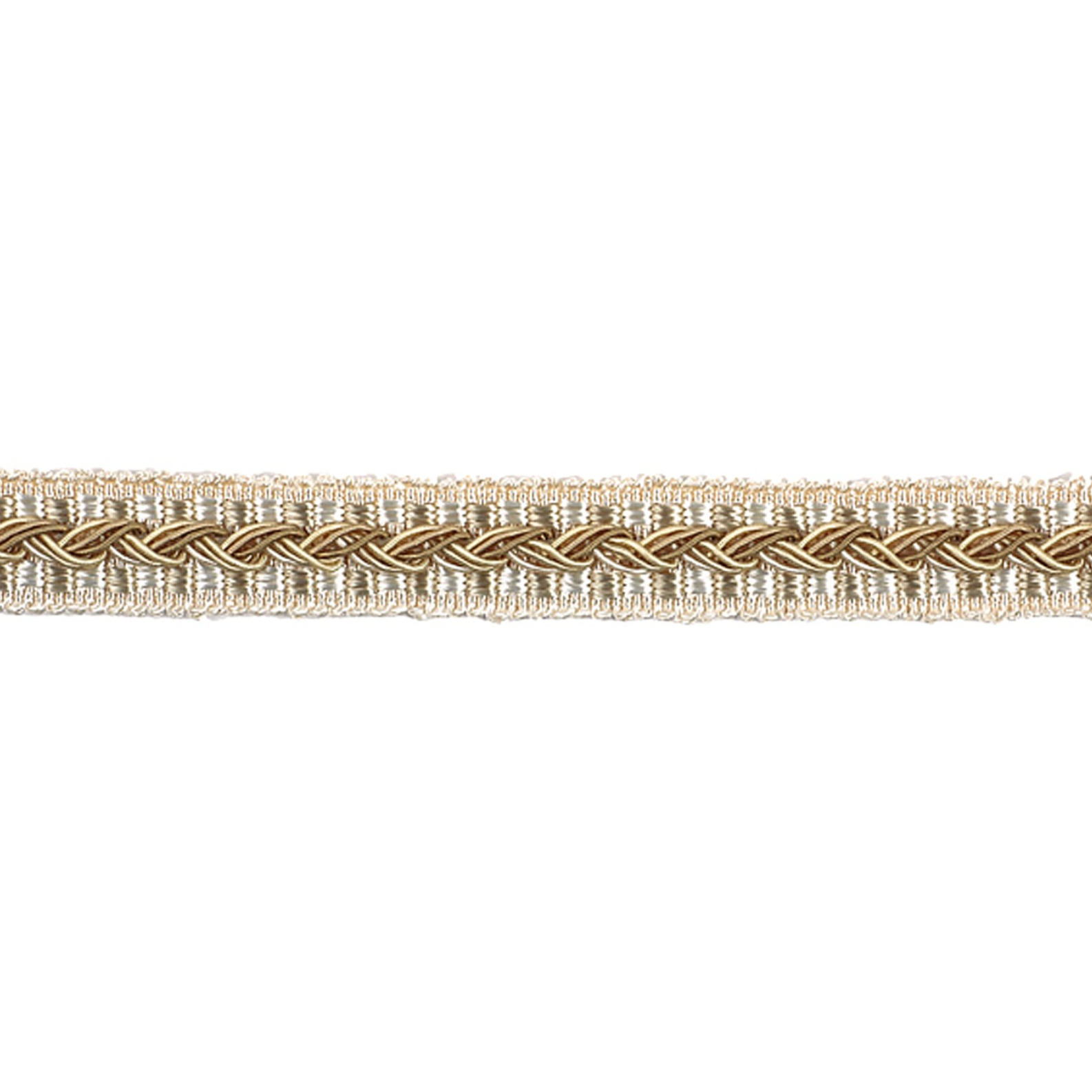 Decorative braided gimp trim on a white background