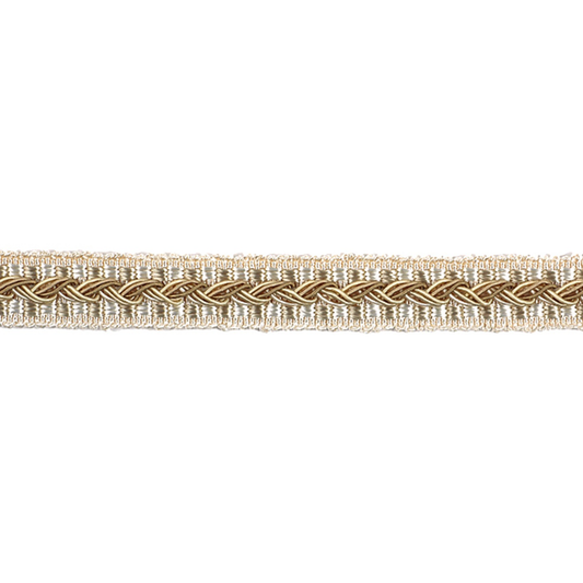 Decorative braided gimp trim on a white background