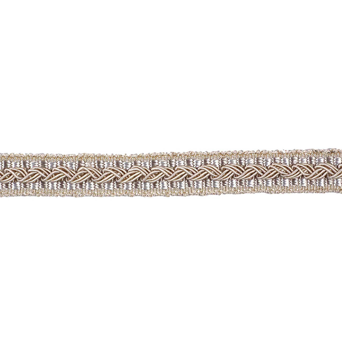 Decorative braided gimp trim on a white background