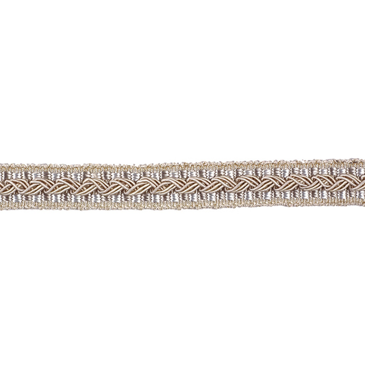Decorative braided gimp trim on a white background
