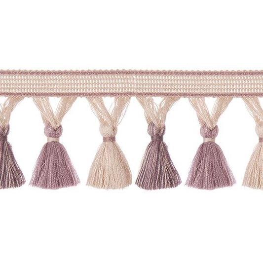 Encanto Heather Tassel Fringe in soft beige and lavender tones, ideal for decorative fabric treatments and home accessories.