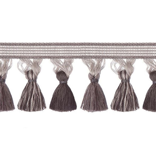 Encanto Platinum Tassel Fringe with elegant decorative trim in neutral tones, ideal for curtain accessories and fabric embellishments.