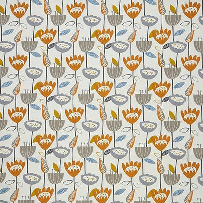 Mid Century Modern Floral Field Tangerine Fabric