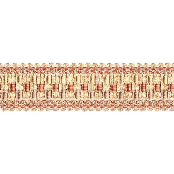 Florence braid trim in terracotta tones with intricate woven design, ideal for curtain accessories and fabric embellishments in home décor.