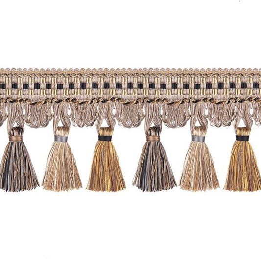 Florence Tassel Fringe Mushroom in neutral tones with intricate woven detailing and decorative tassels, ideal for curtain trims and fabric embellishments.