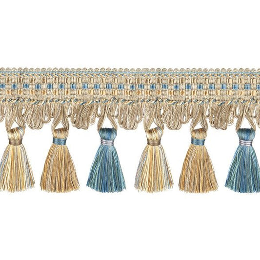 Florence Tassel Fringe Sky in beige and blue tones, ideal for decorative trims and curtain accessories in home and garden décor.