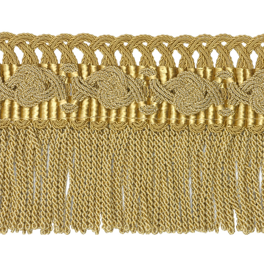 Gold fringe with decorative pattern on a white background