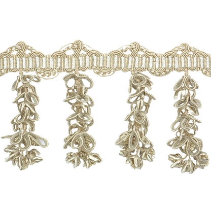 Decorative gold lace trim with floral patterns on a white background