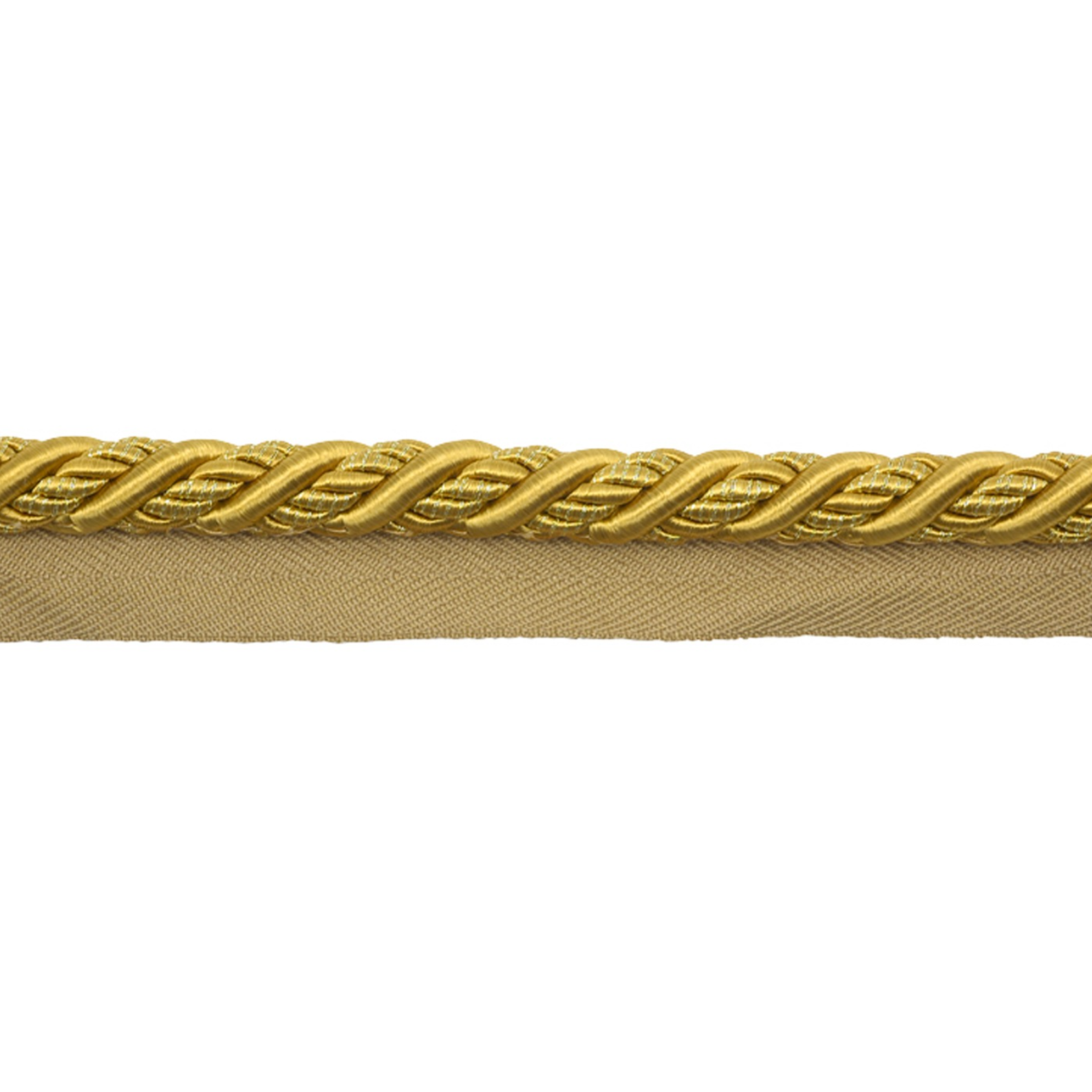 Gold braided trim on a white background