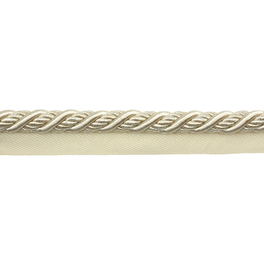 Decorative pipping cord with braided pattern on a white background