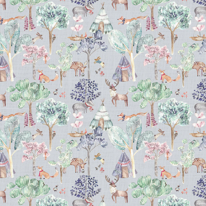 Junior Forest Animals Lilac Curtain Cushions Children's Kids Fabric