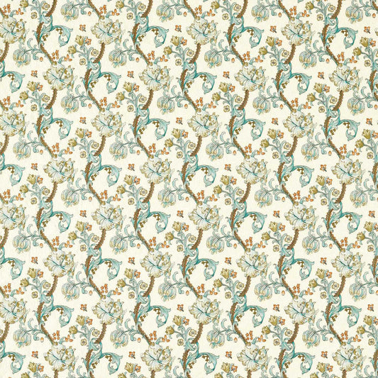 Golden Lily Vintage Embroidery Linen-Teal Fabric for Curtains