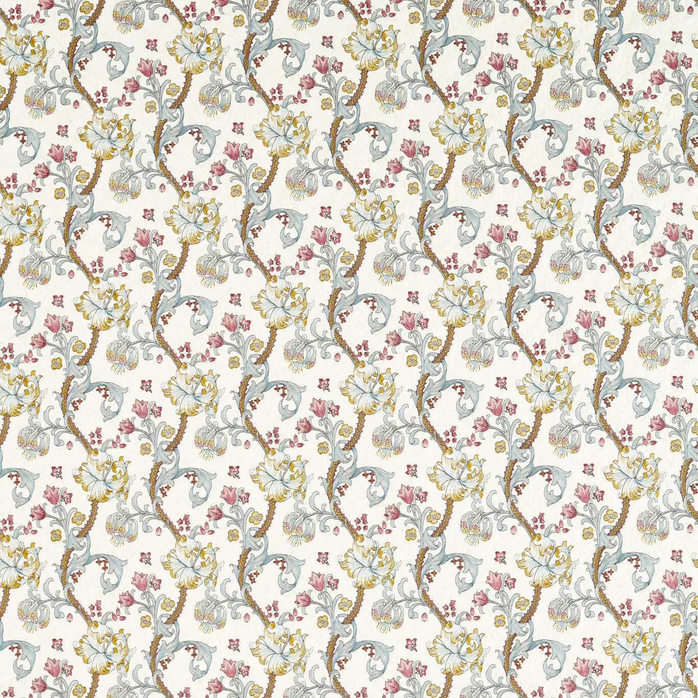 William Morris Golden Lily Embroidery Plum-Denim Fabric for Curtains