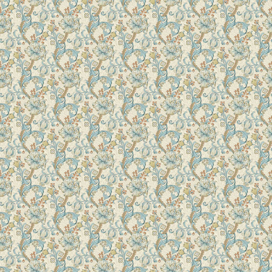 William Morris Fabric Golden Lily Cotton Small Scale Linen-Teal