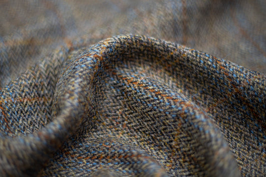 Harries Tweed Herringbone Green and Blue Wool Upholstery Fabric