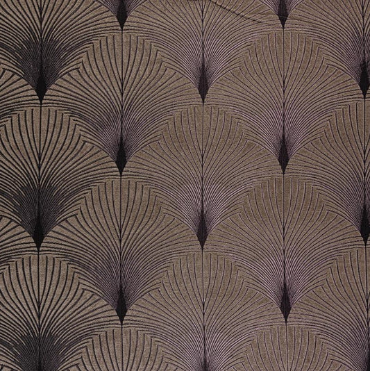 Jazz Hampton art deco fabric with intricate fan-shaped patterns in beige and pink chenille, ideal for upholstery and elegant home décor.