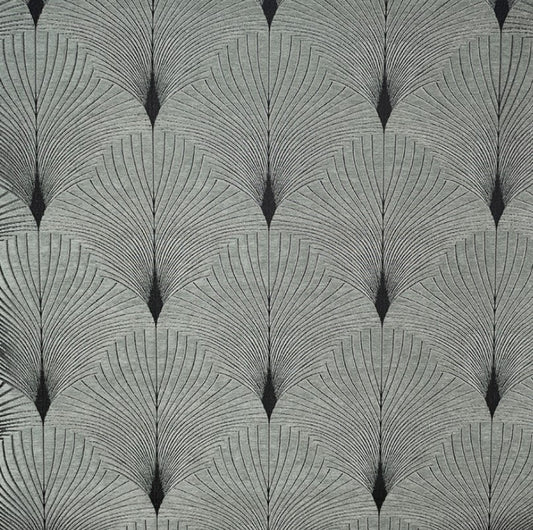 Jazz Hudson art deco fabric in silver chenille with intricate fan-like patterns, ideal for upholstery and elegant home décor projects.