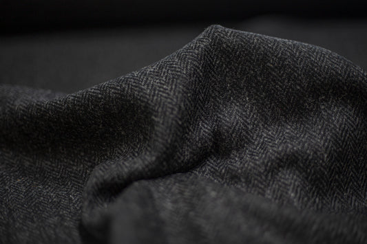 Harris Tweed Charcoal Herringbone Wool Upholstery and Curtain Fabric