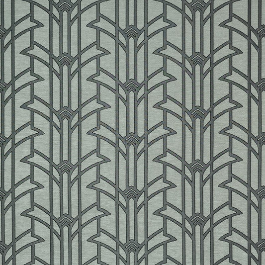 Rhythm Louis Art Deco fabric in luxury chenille with a bold geometric pattern in silver tones, ideal for crafting and upholstery projects.