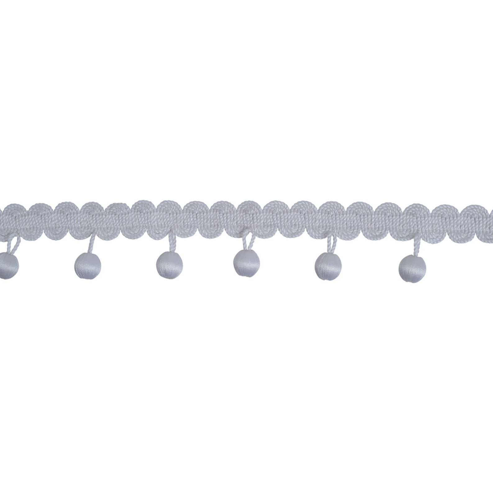 Decorative trim with scalloped edge and small balls on a white background