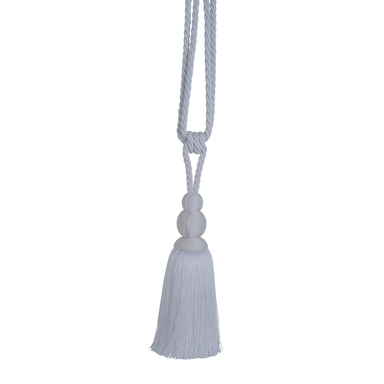 White tassel tieback on a white background