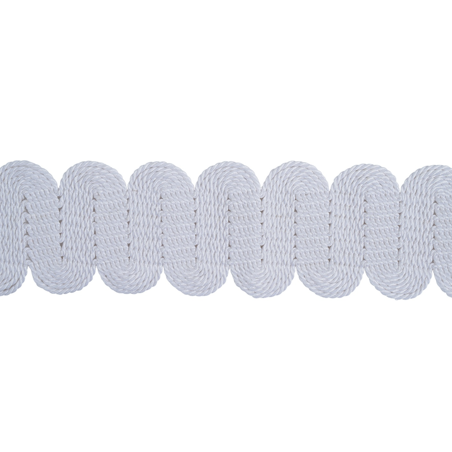 Close-up of white braided trimming on a white background