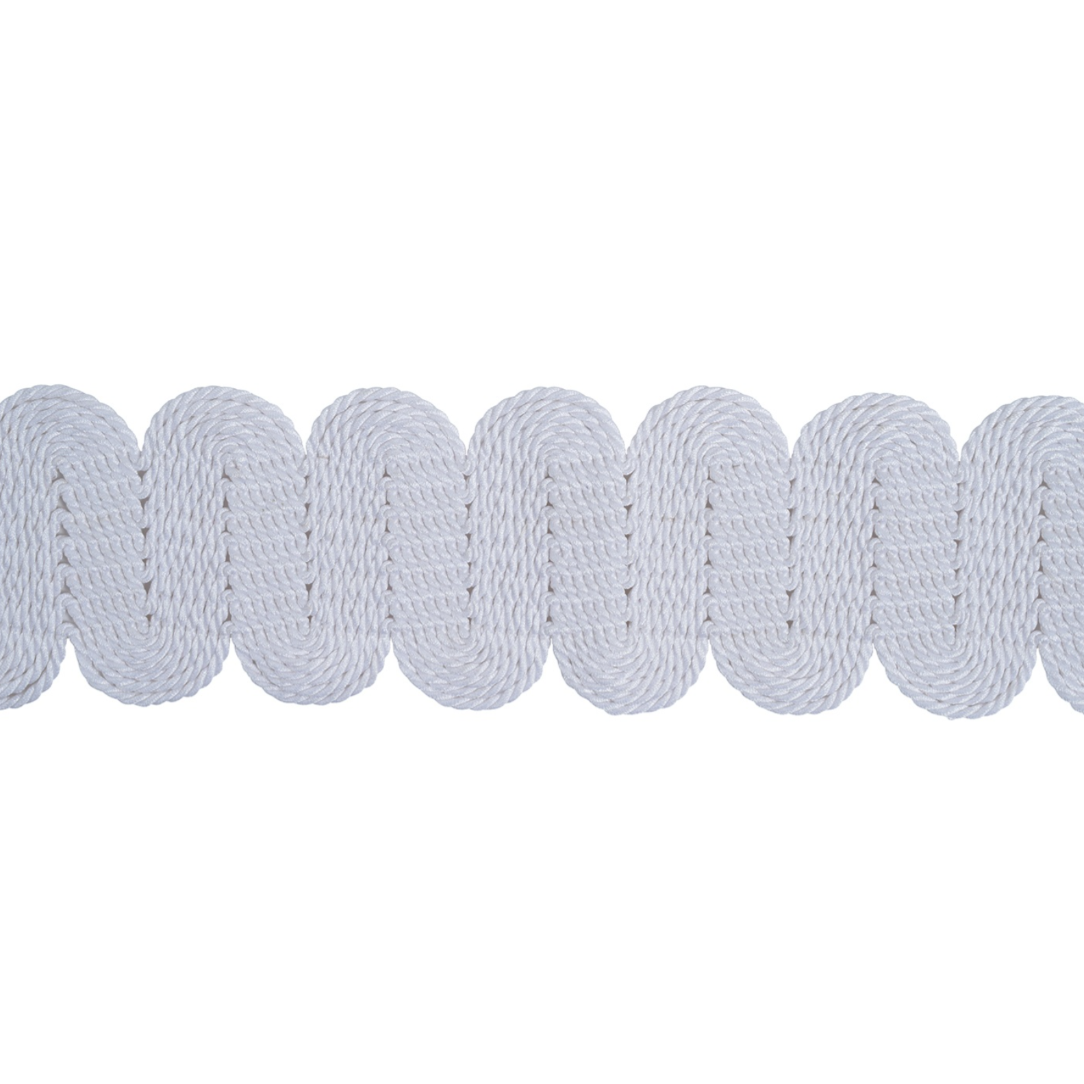 Close-up of white braided trimming on a white background