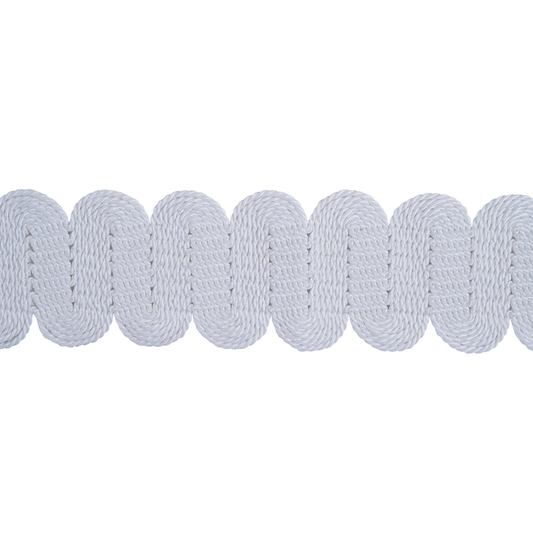 Close-up of white braided trimming on a white background