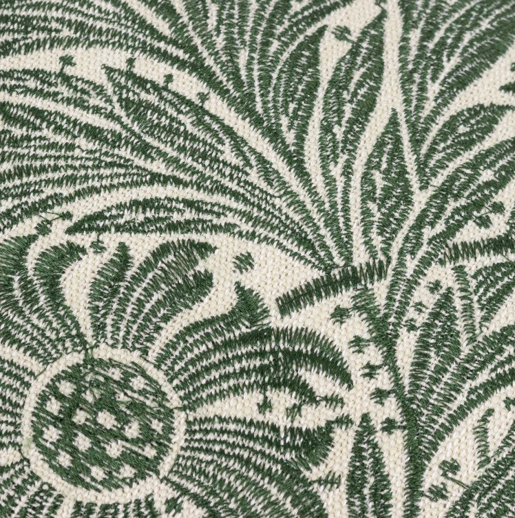 Marigold Embroidered Cushion Leaf Green