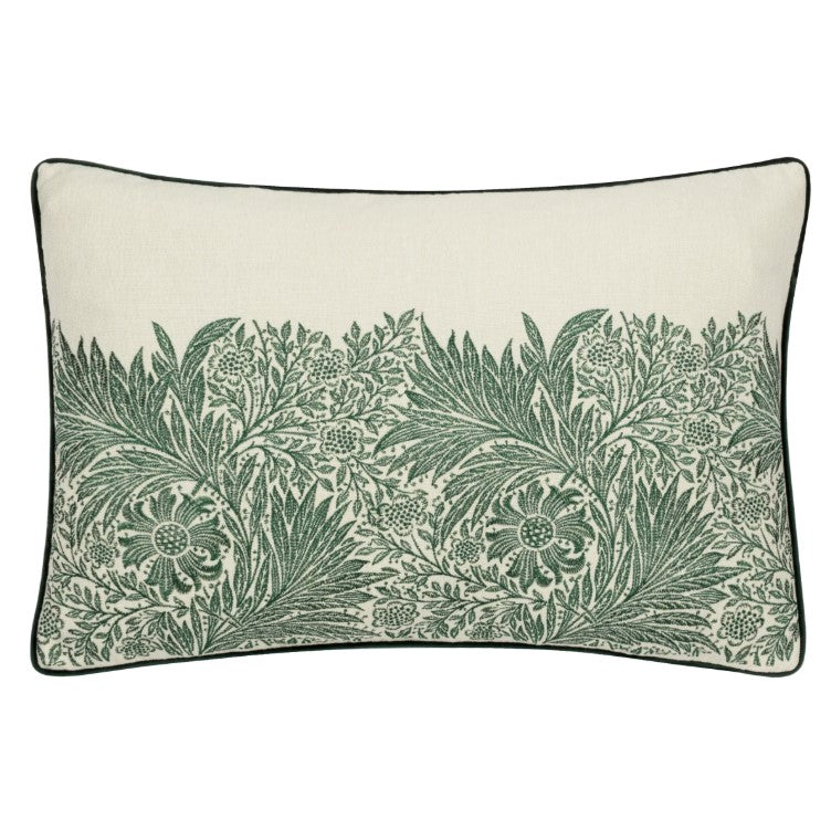 Marigold Embroidered Cushion Leaf Green