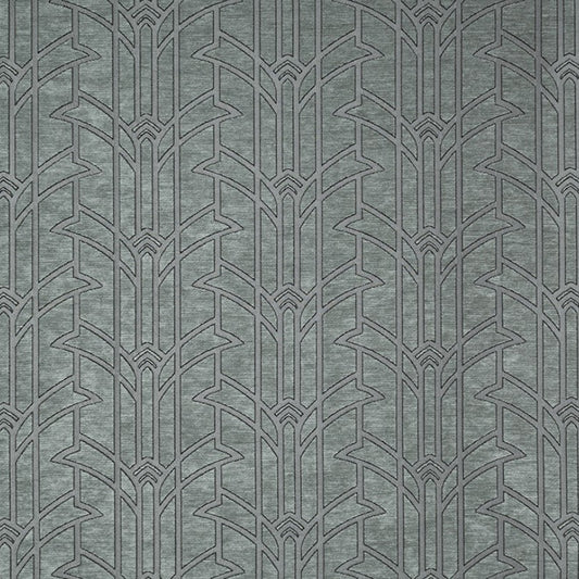 Rhythm Miles Art Deco fabric in silver chenille with a bold geometric pattern, perfect for luxury home décor and crafting projects.