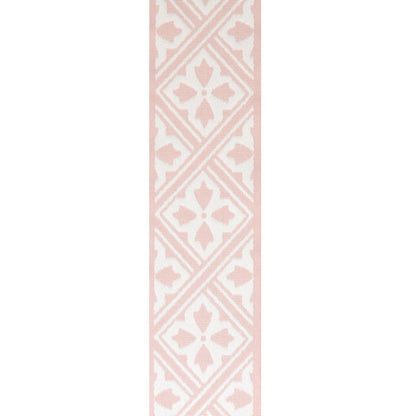 Laura Ashley Mr Jones Border Blush trim with intricate geometric floral motifs in blush pink and white, perfect for enhancing home interiors.