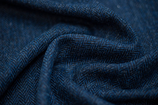 Harris Tweed Navy Herringbone Wool Upholstery and Curtain Fabric