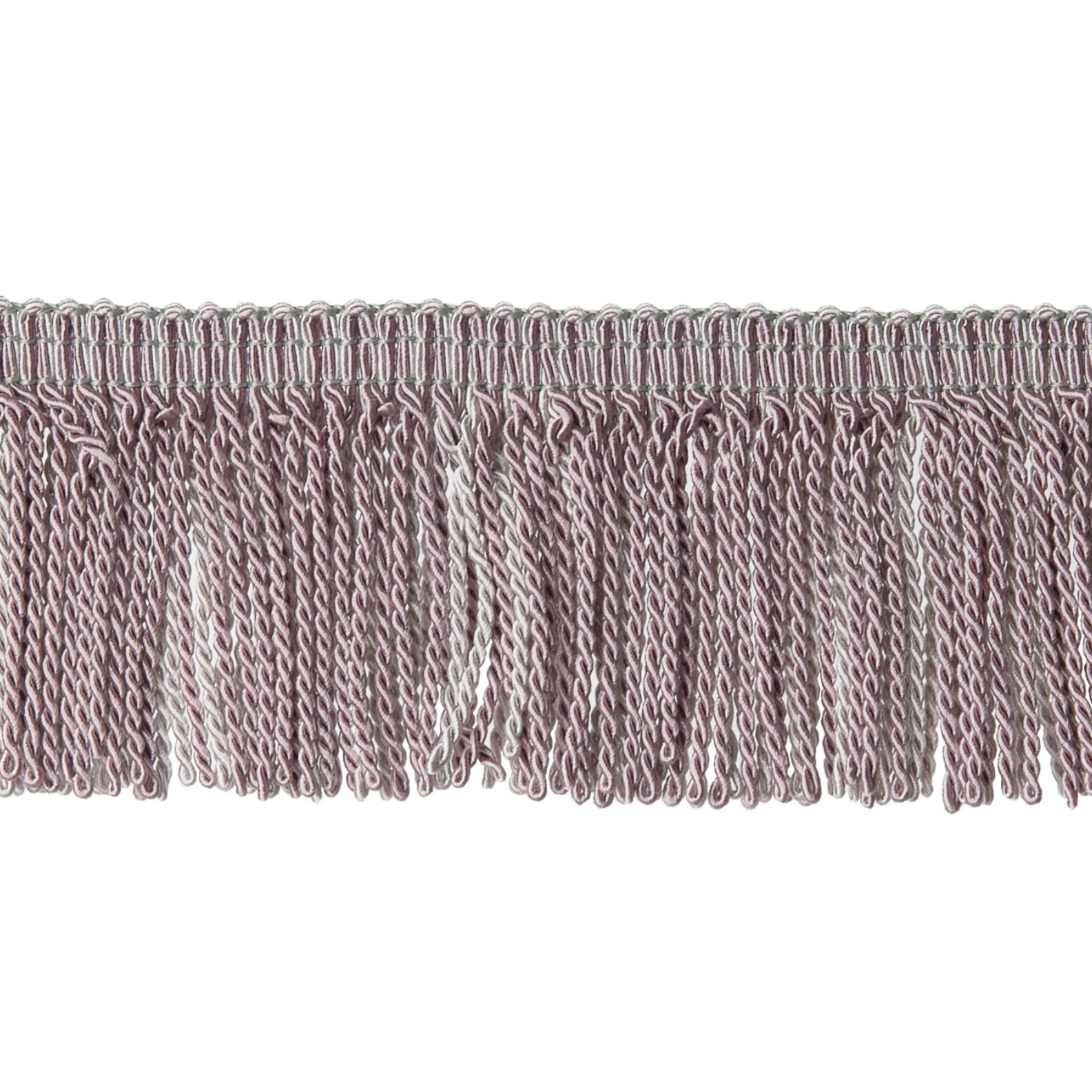 Close-up of a textured fabric fringe on a white background