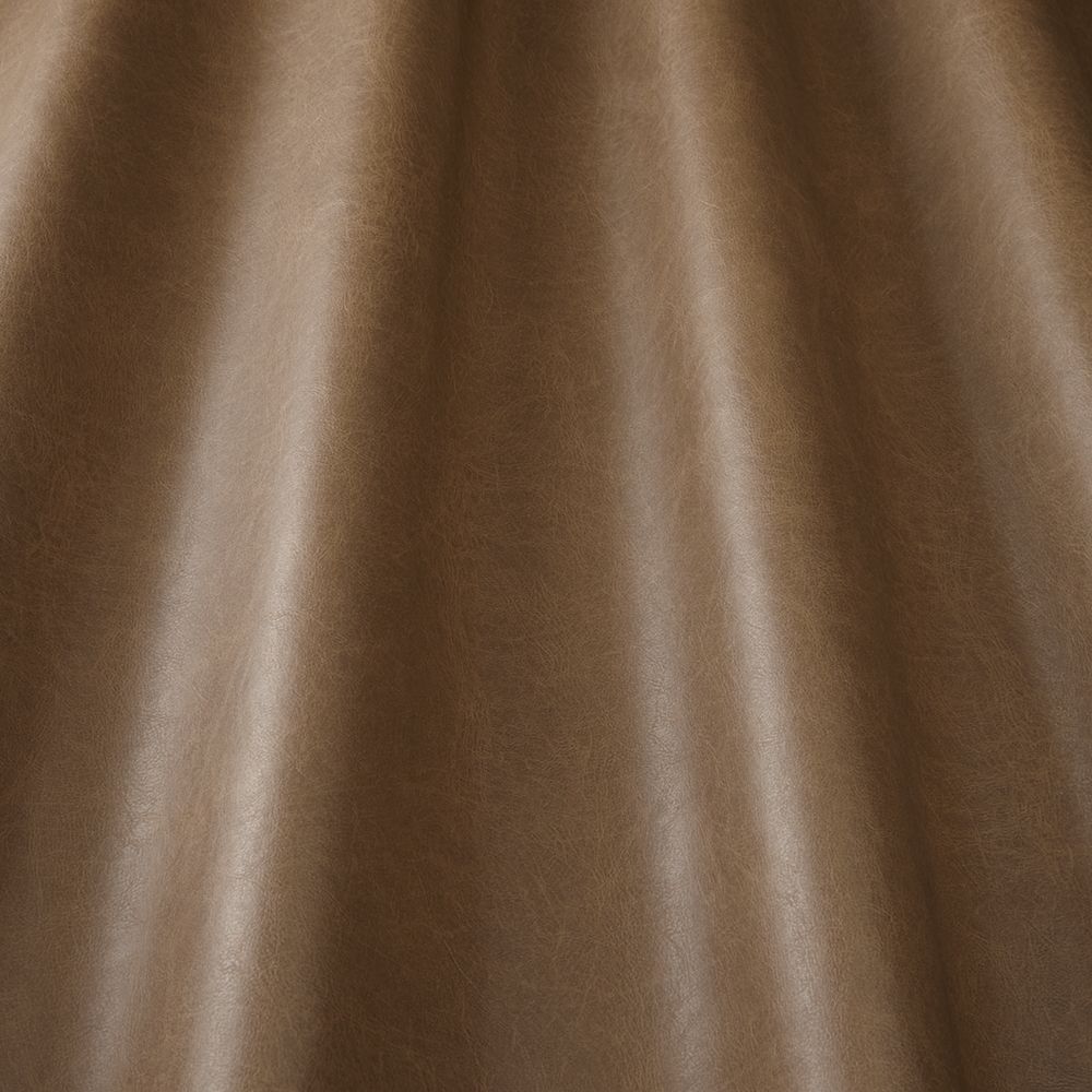 Pommel Chamoisee waterproof leather-look vinyl with a smooth brown finish and subtle sheen, perfect for high-traffic upholstery use.