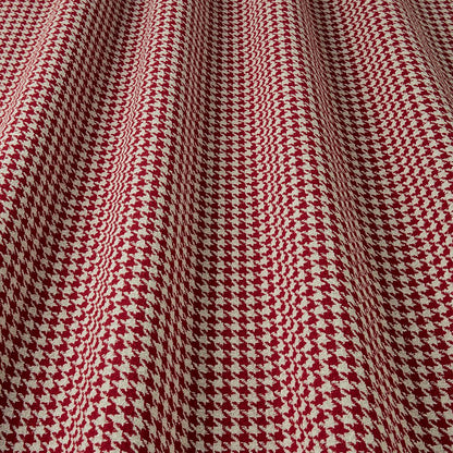 Close-up of red and white houndstooth pattern fabric