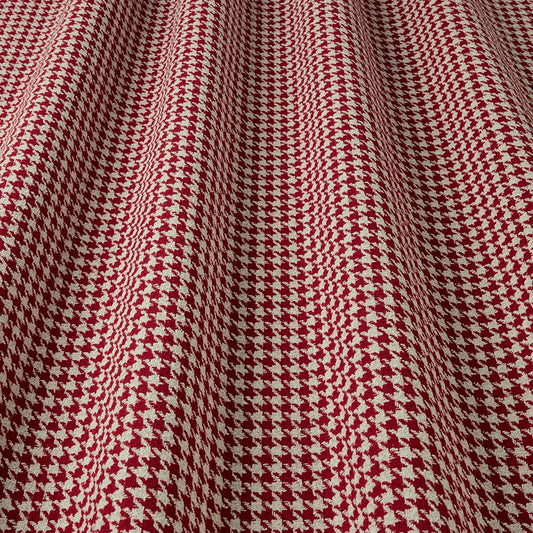 Close-up of red and white houndstooth pattern fabric