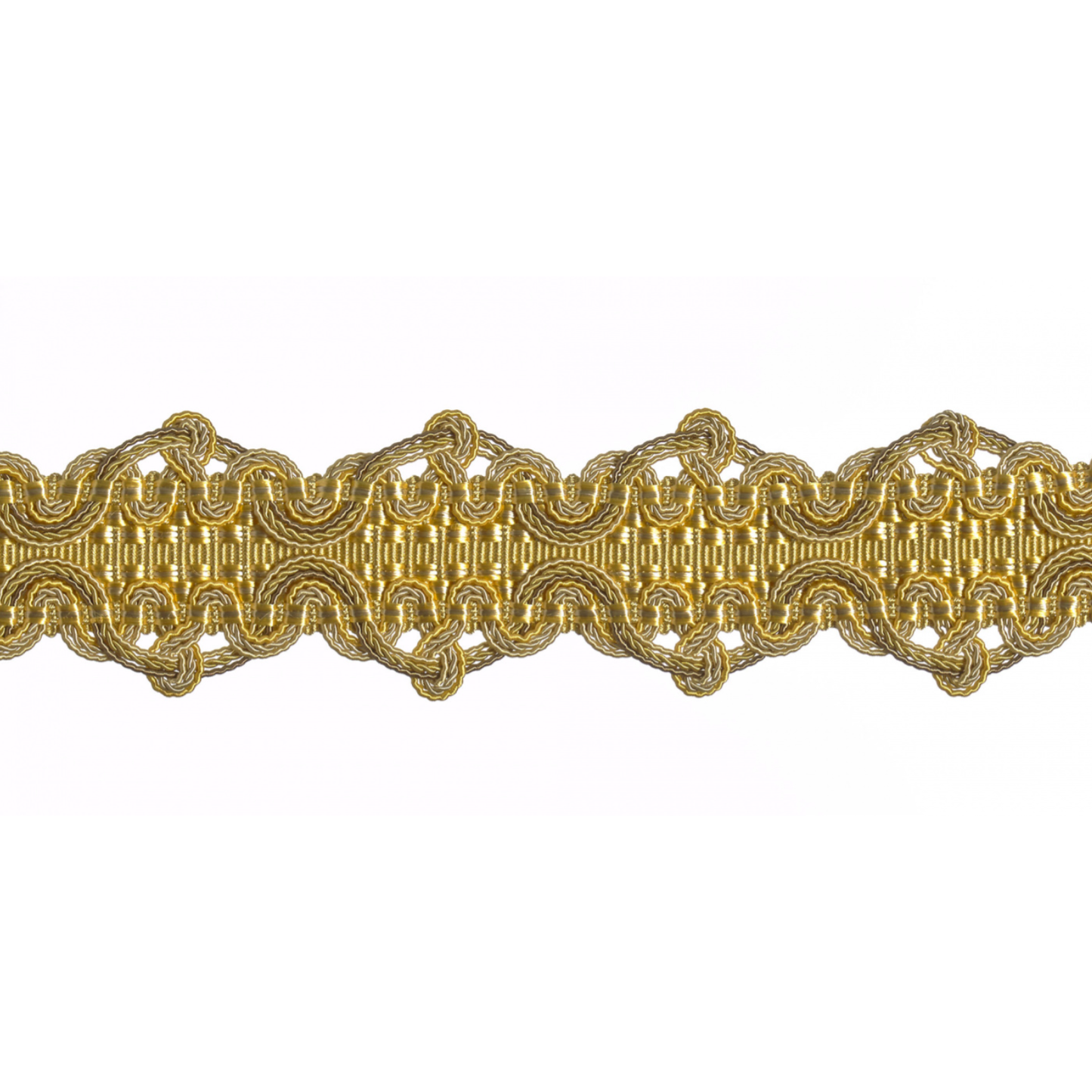 Gold braid trim on a white background