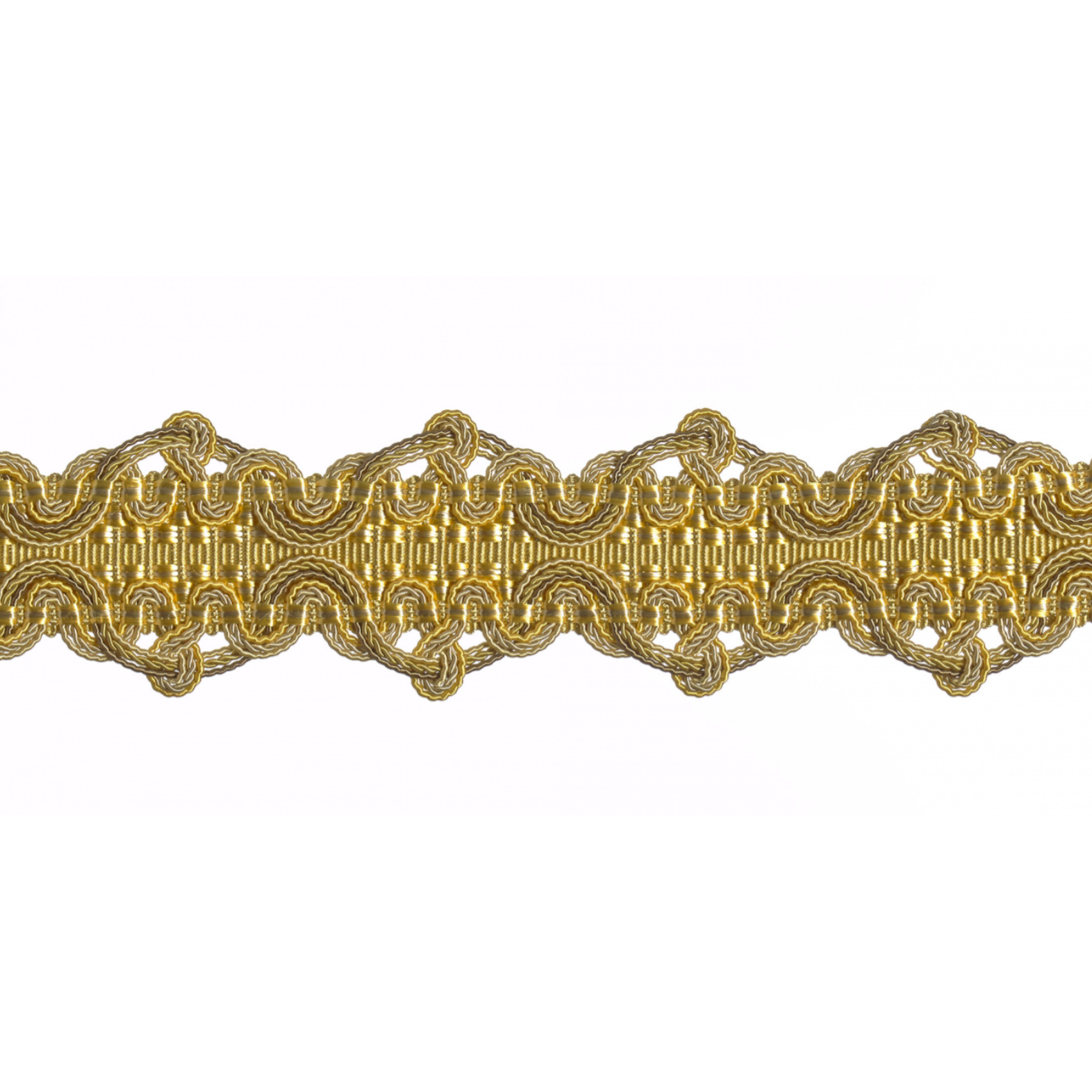 Gold braid trim on a white background