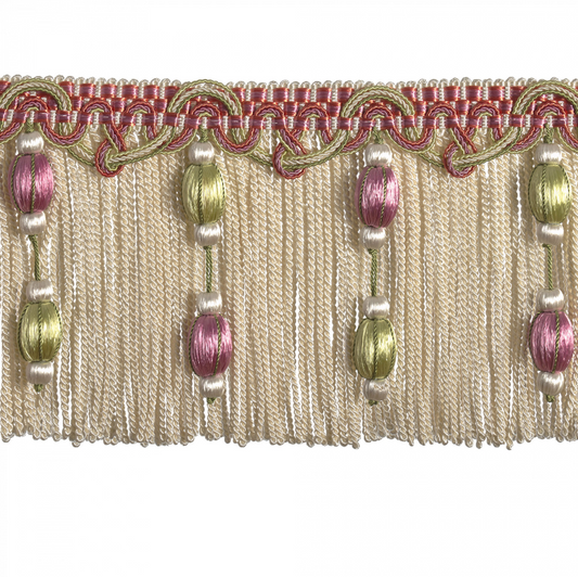 Regal Bullion Beaded Fringe 12cm Trim Ivory Rose