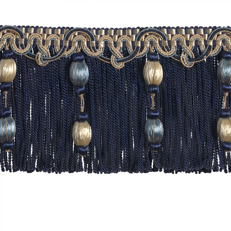 Regal Bullion Beaded Fringe 12cm Trim Sovereign Navy